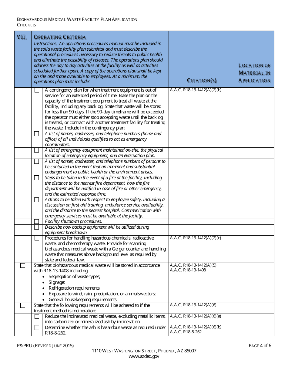 ADEQ Form PPRU Biohazardous Medical Waste Facility Plan Application Checklist - Arizona, Page 5