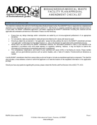 ADEQ Form P&amp;PRU Biohazardous Medical Waste Facility Plan Approval Amendment Checklist - Arizona