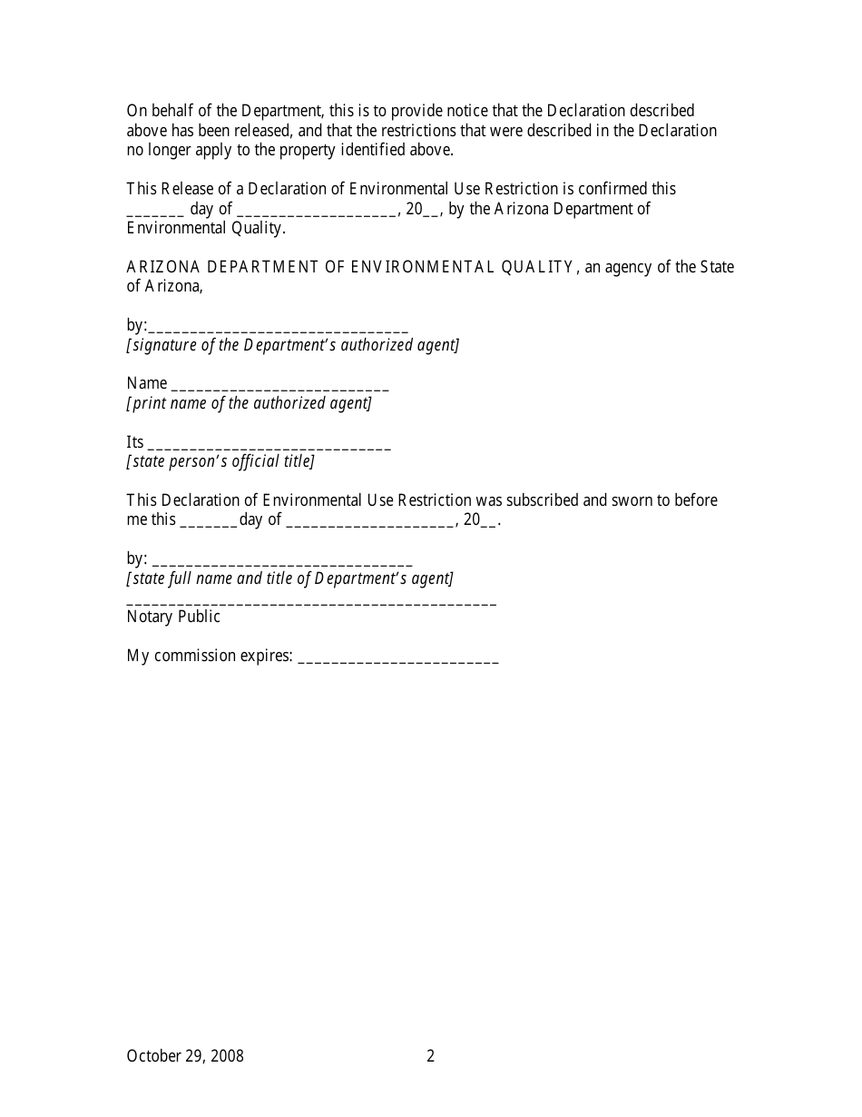Release of Declaration of Environmental Use Restriction - Arizona, Page 2