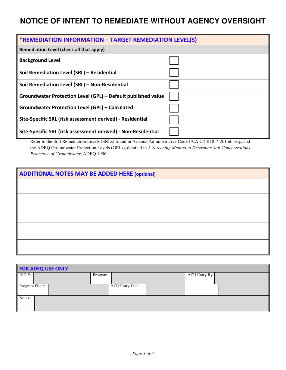 Notice of Intent to Remediate Without Agency Oversight - Arizona, Page 3