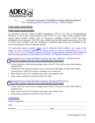 Document preview: Annual Consumer Confidence Report Mailing Waiver Form - Arizona