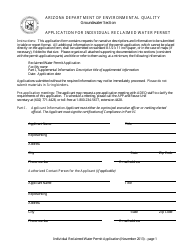 Document preview: Application for Individual Reclaimed Water Permit - Arizona