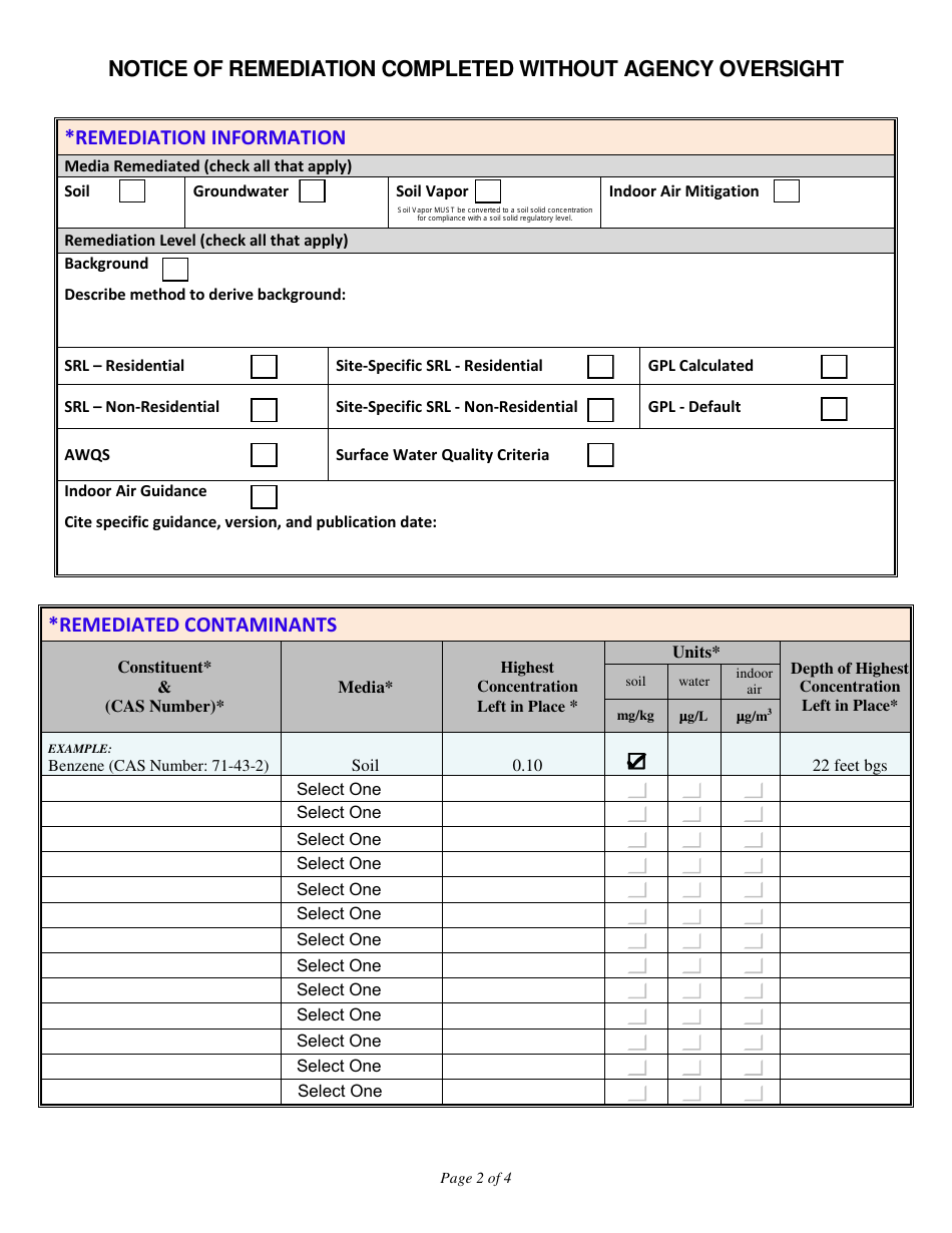 Notice of Remediation Completed Without Agency Oversight - Arizona, Page 2