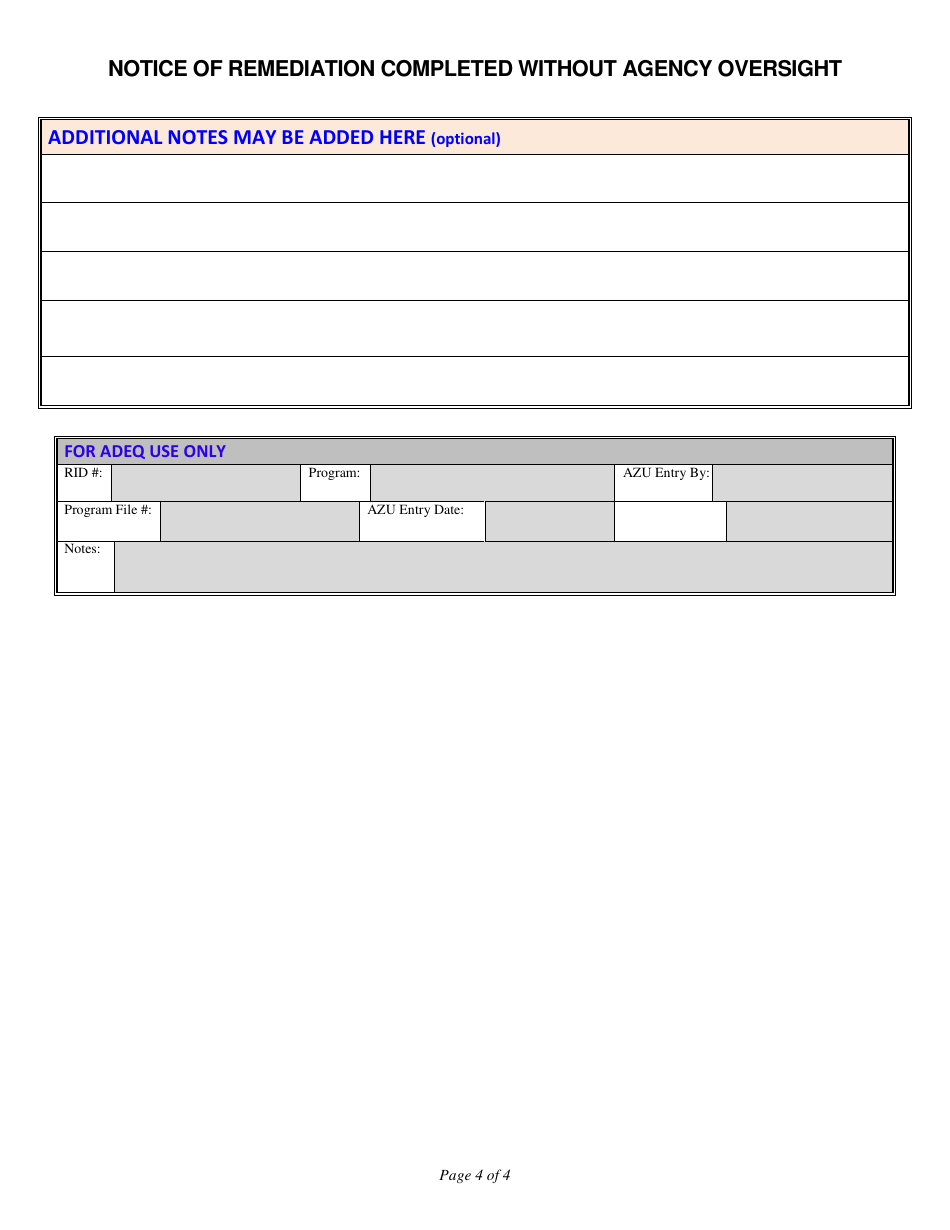 Notice of Remediation Completed Without Agency Oversight - Arizona, Page 4
