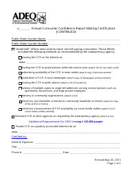 Annual Consumer Confidence Report Mailing Certification Form - Arizona, Page 2