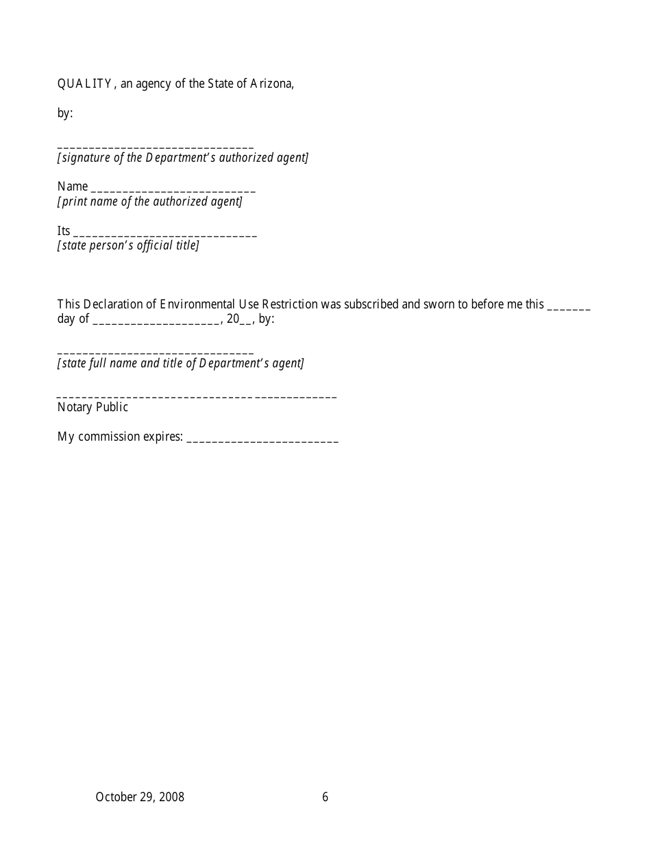 Declaration of Environmental Use Restriction for Property With Engineering Control and Non-residential Restriction - Arizona, Page 6