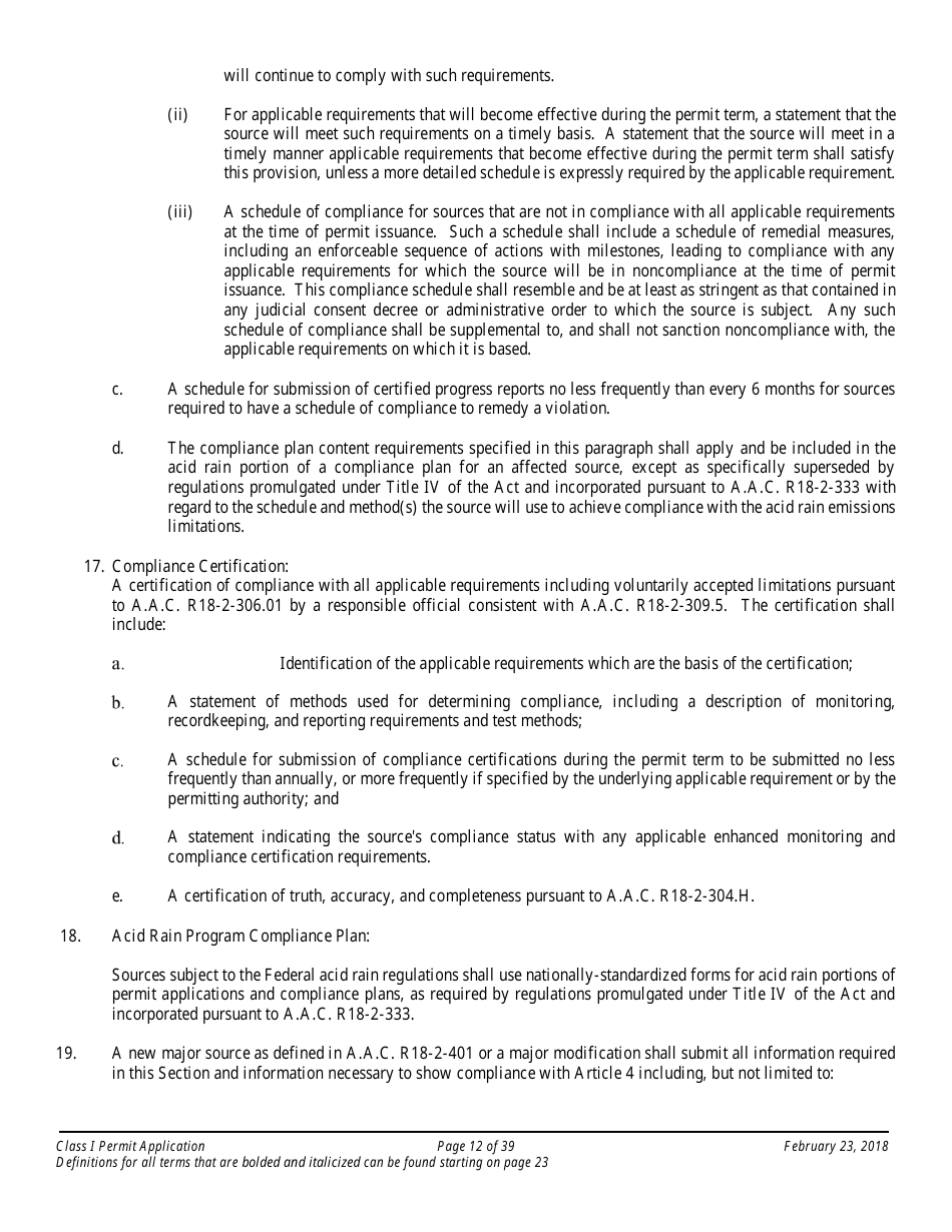 Application Packet for a Class I Permit - Arizona, Page 12