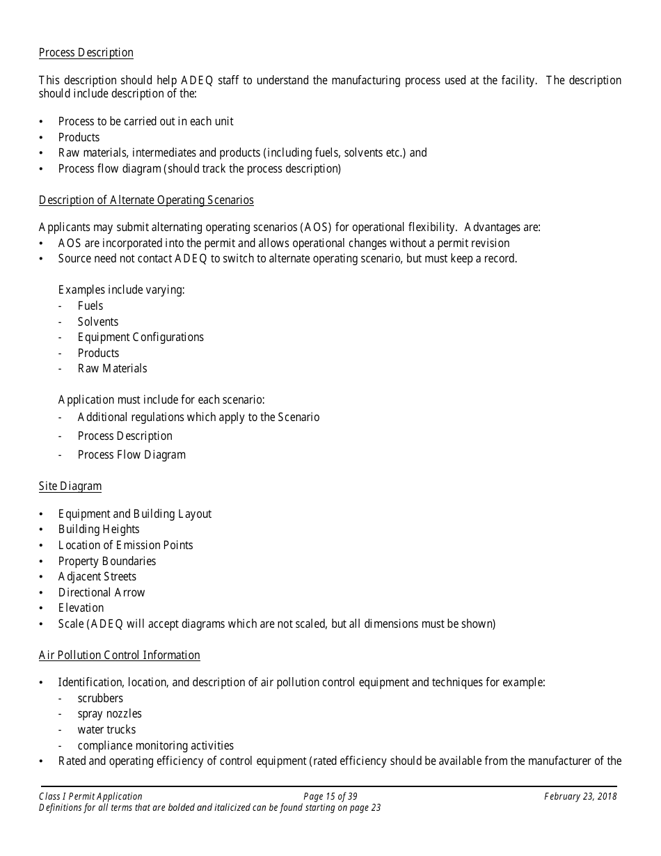 Application Packet for a Class I Permit - Arizona, Page 15