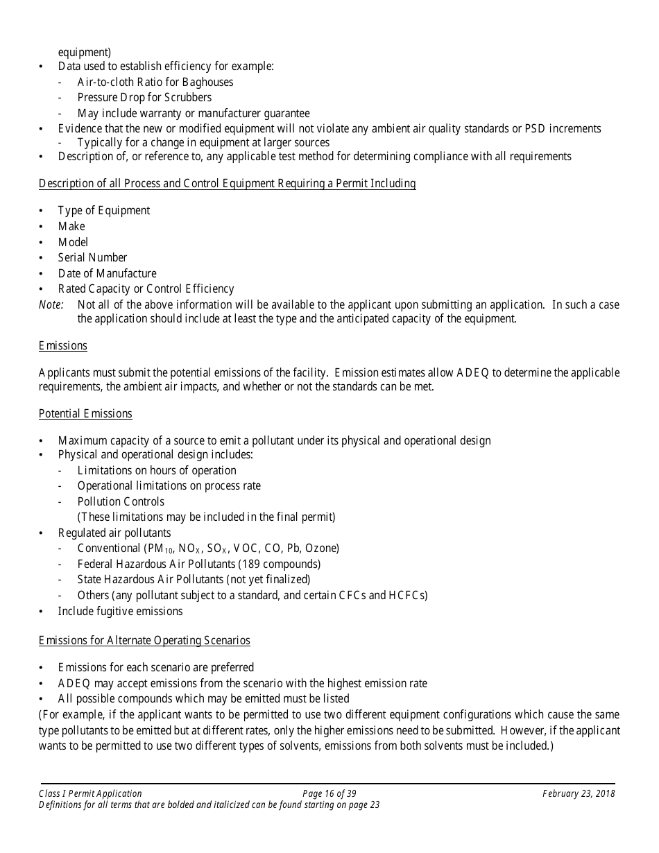 Application Packet for a Class I Permit - Arizona, Page 16