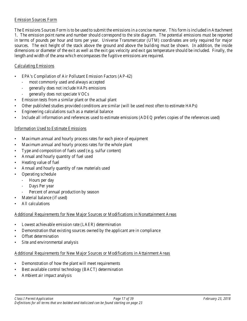 Application Packet for a Class I Permit - Arizona, Page 17