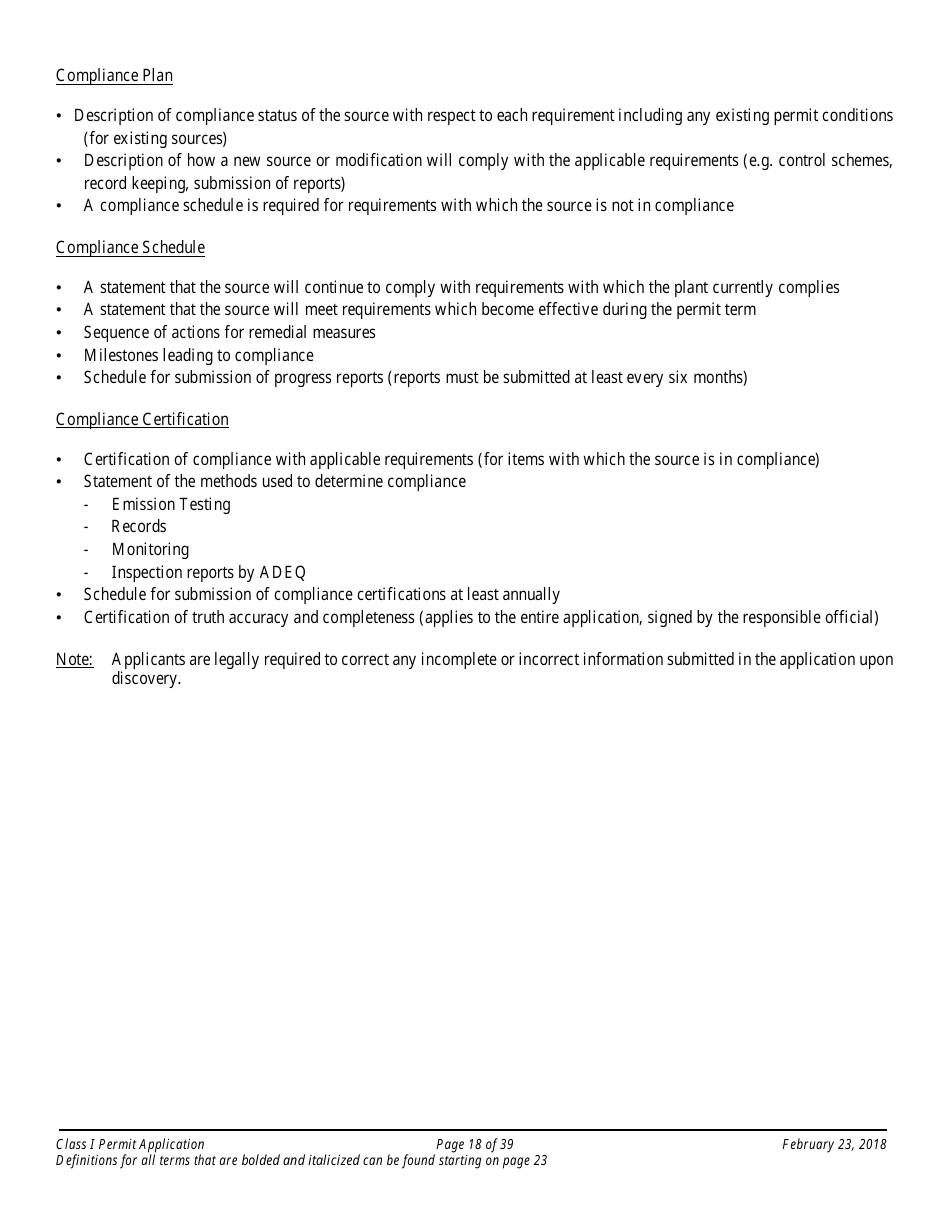 Application Packet for a Class I Permit - Arizona, Page 18