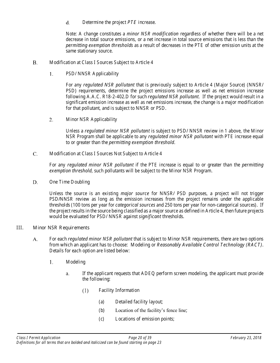 Application Packet for a Class I Permit - Arizona, Page 20