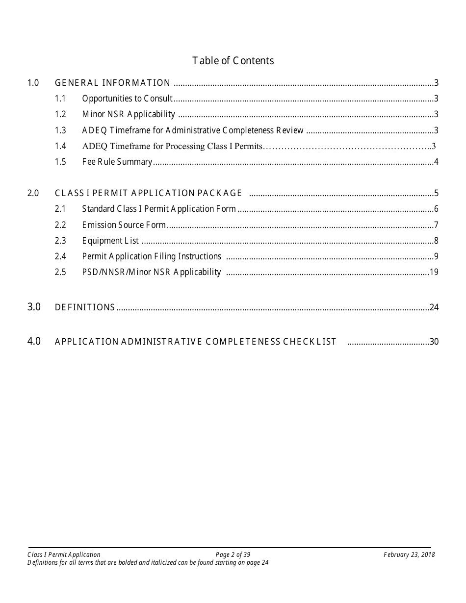 Application Packet for a Class I Permit - Arizona, Page 2