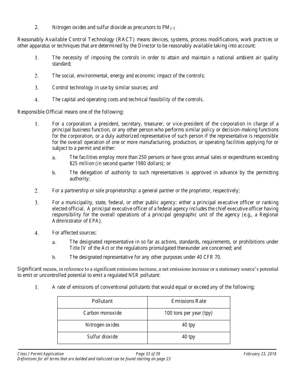 Application Packet for a Class I Permit - Arizona, Page 33