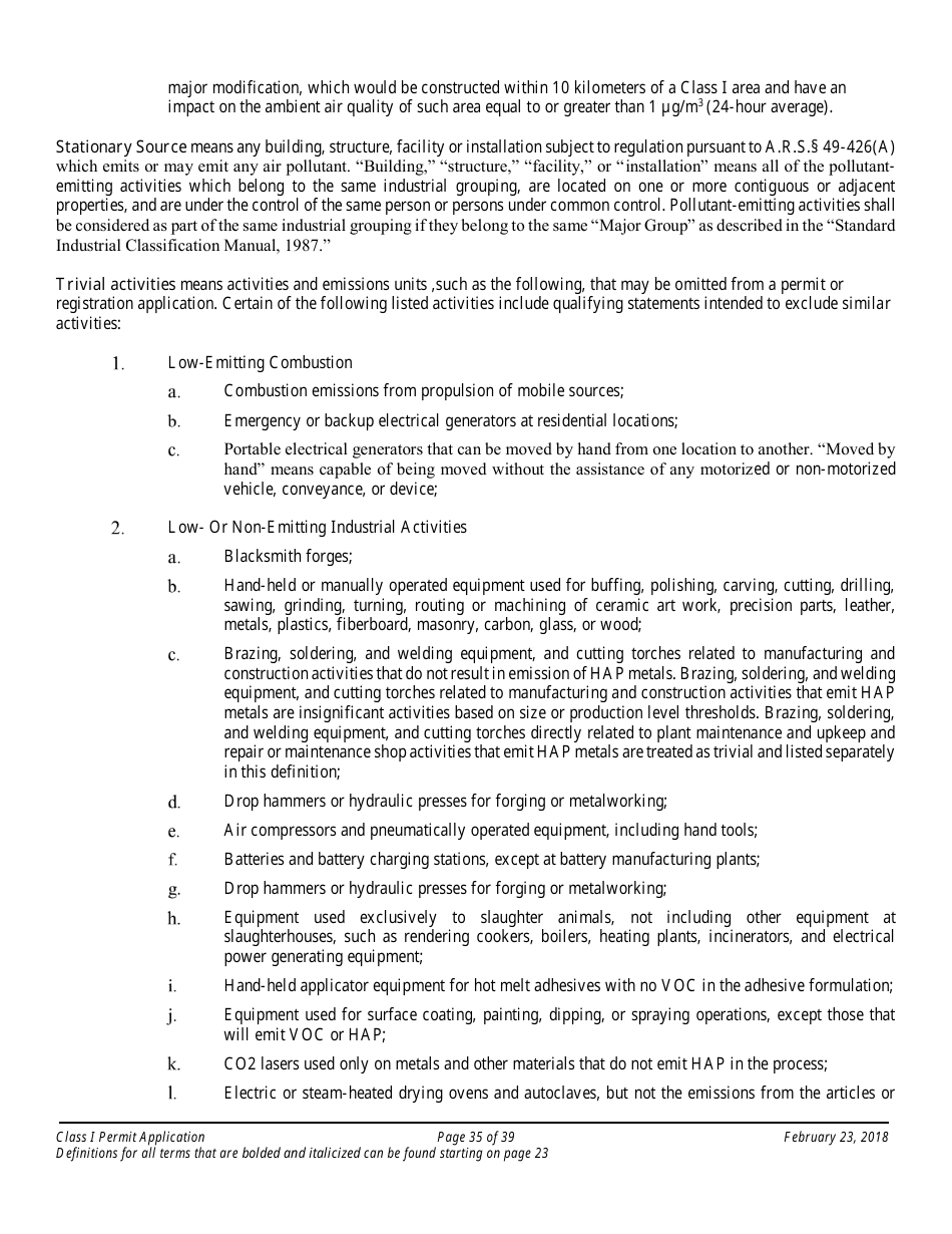Application Packet for a Class I Permit - Arizona, Page 35