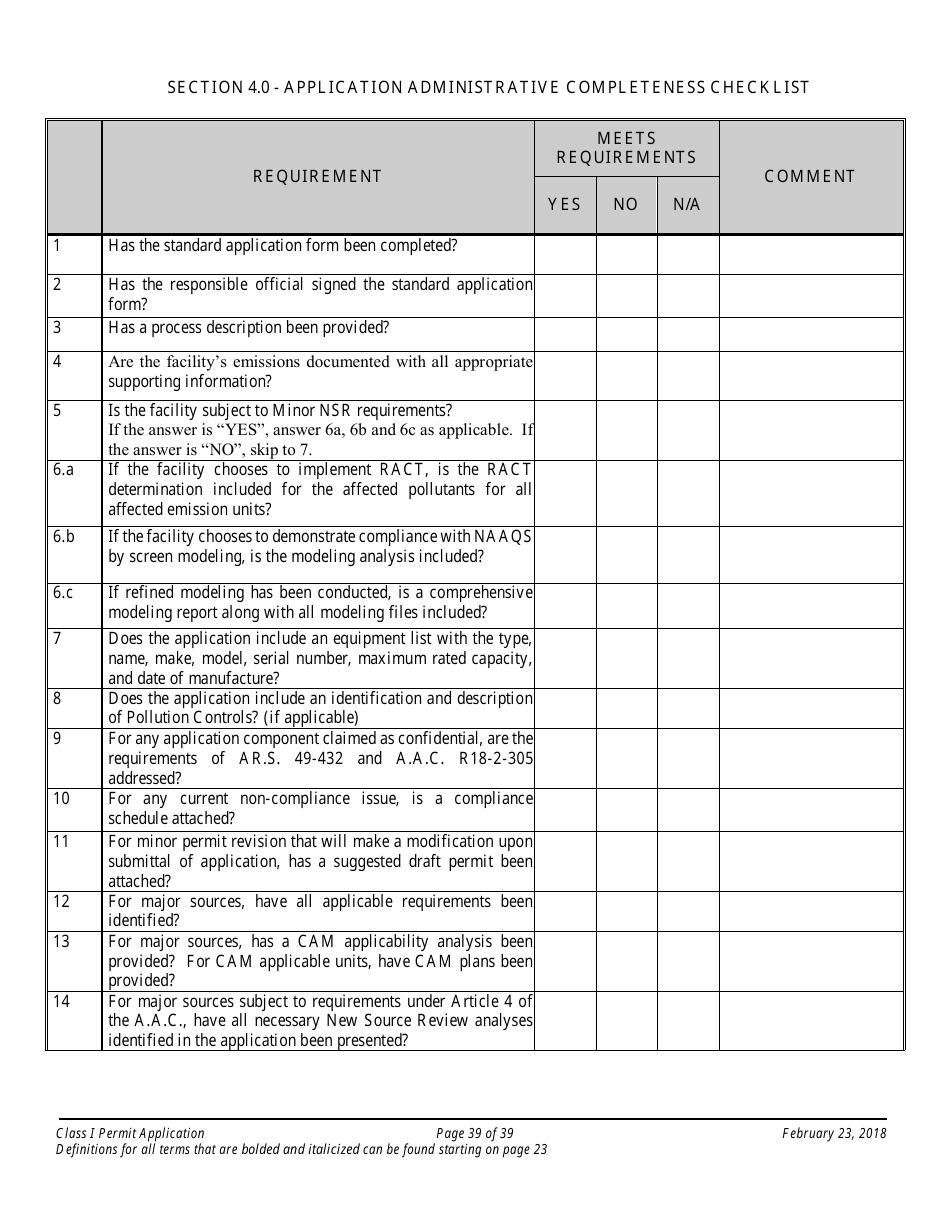 Application Packet for a Class I Permit - Arizona, Page 39