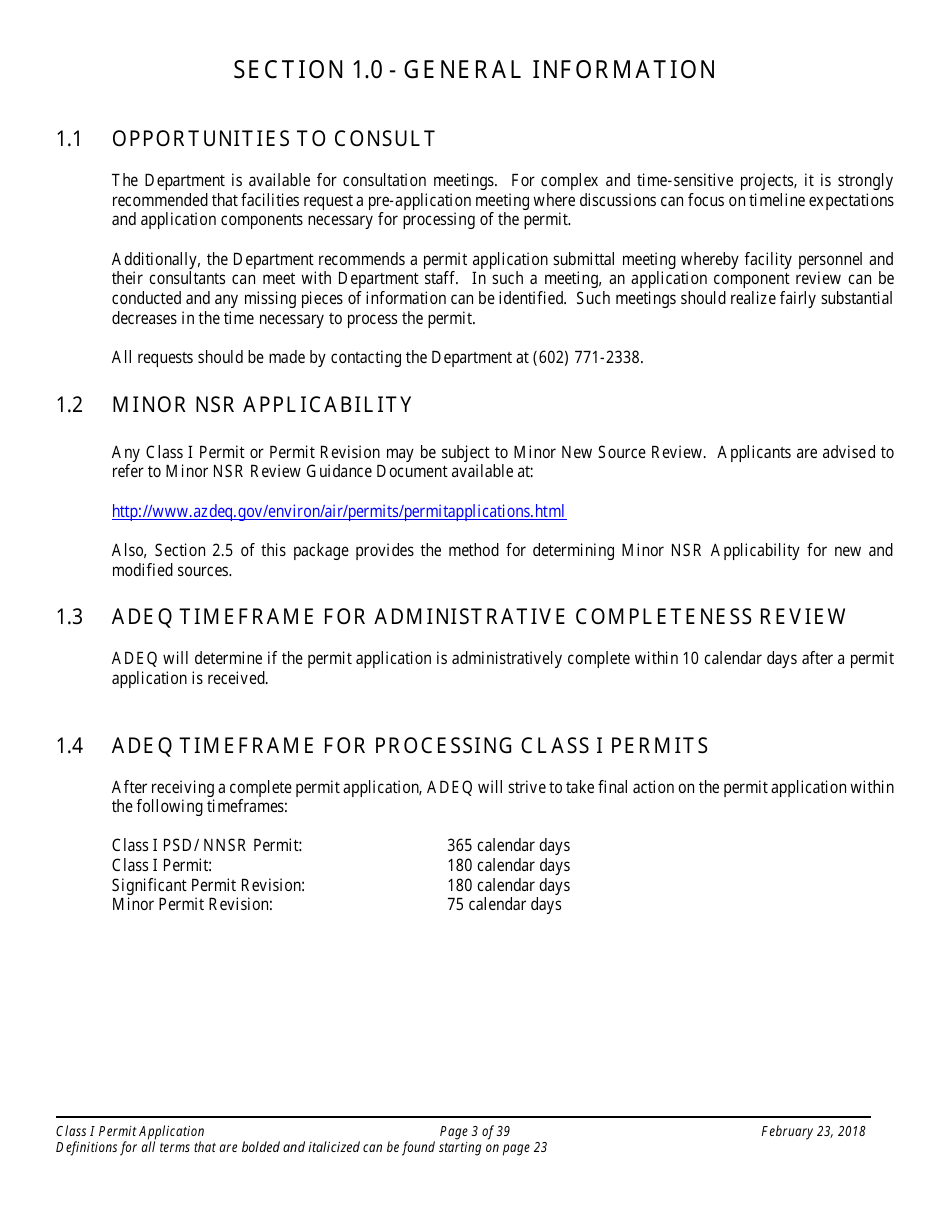 Application Packet for a Class I Permit - Arizona, Page 3