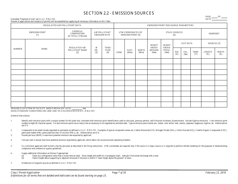 Application Packet for a Class I Permit - Arizona, Page 7