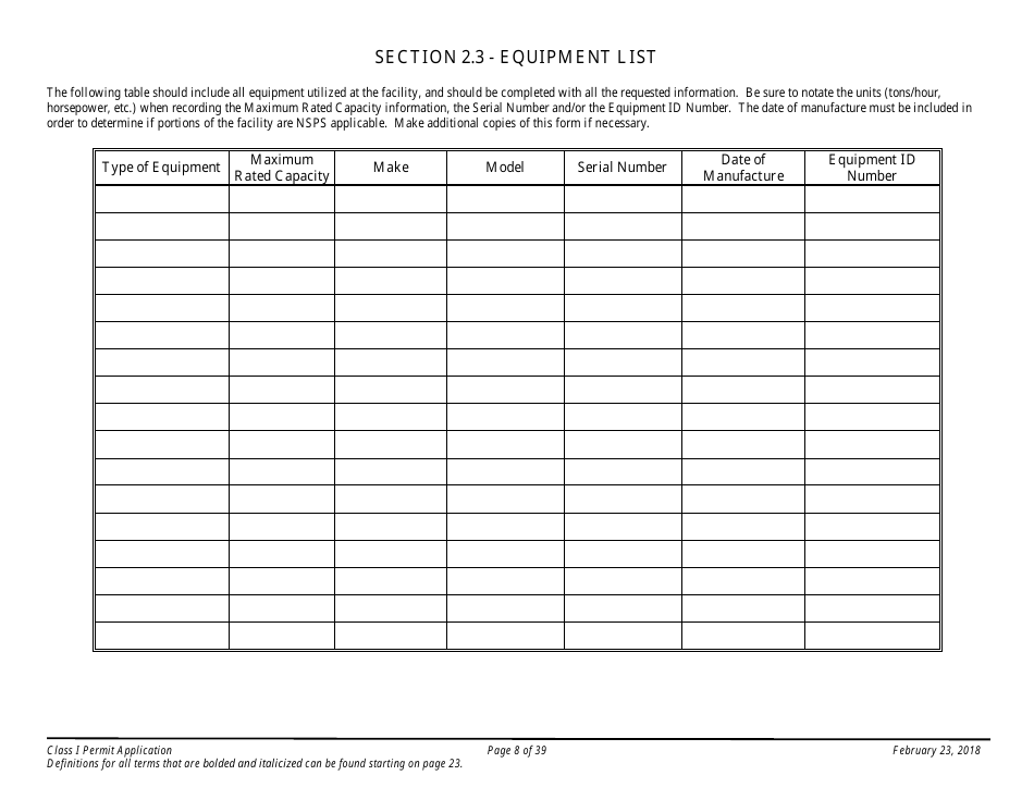 Application Packet for a Class I Permit - Arizona, Page 8