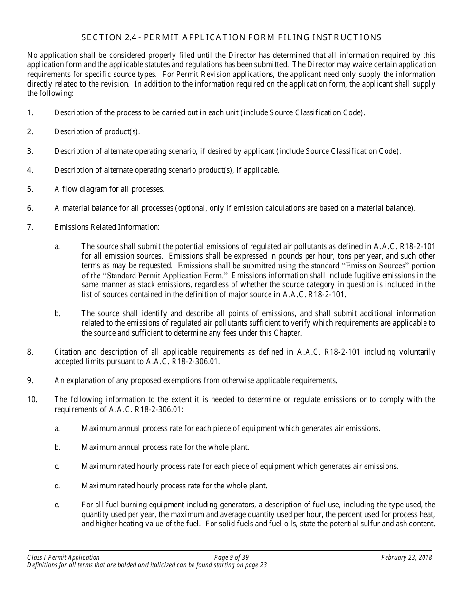 Application Packet for a Class I Permit - Arizona, Page 9