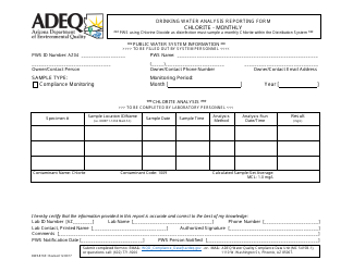 Document preview: ADEQ Form DWAR16E Drinking Water Analysis Reporting Form - Chlorite - Monthly - Arizona