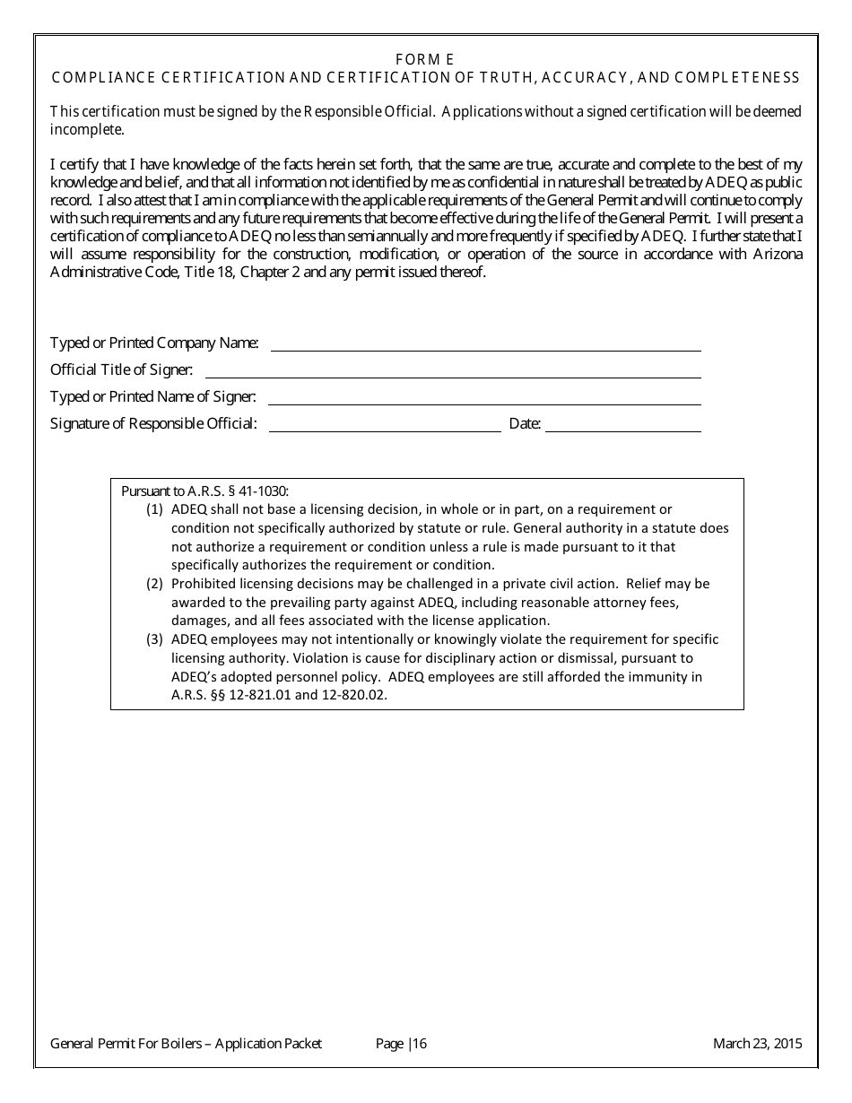 General Permit Application Packet - Boilers - Arizona, Page 18