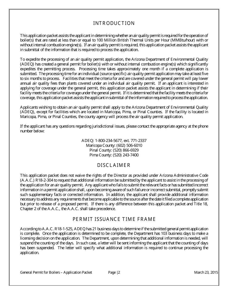 General Permit Application Packet - Boilers - Arizona, Page 4
