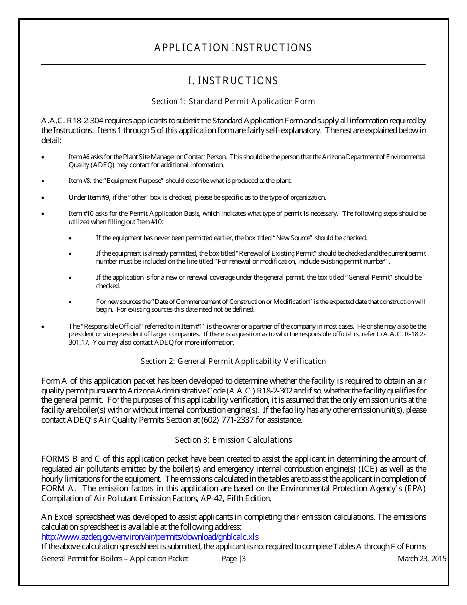 General Permit Application Packet - Boilers - Arizona, Page 5