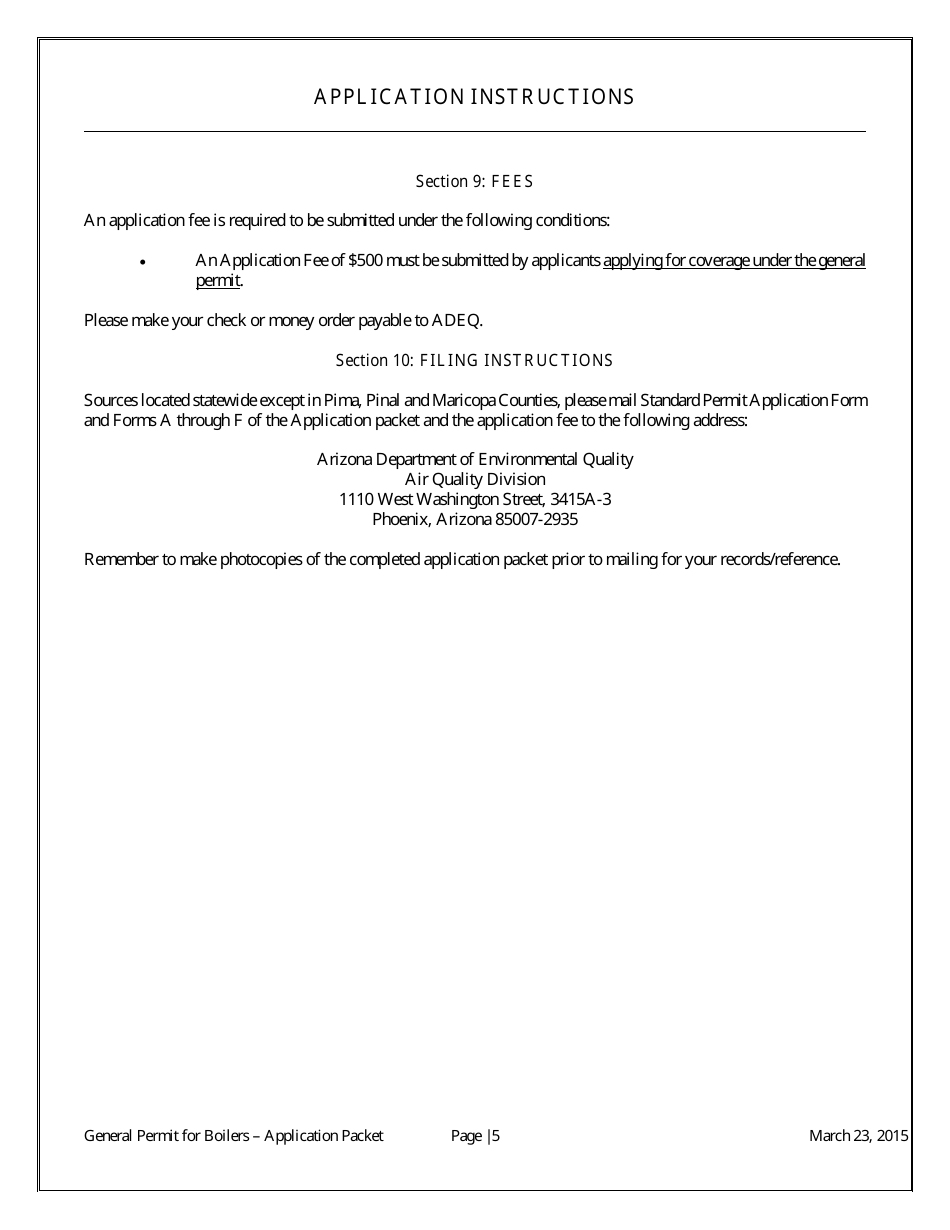General Permit Application Packet - Boilers - Arizona, Page 7
