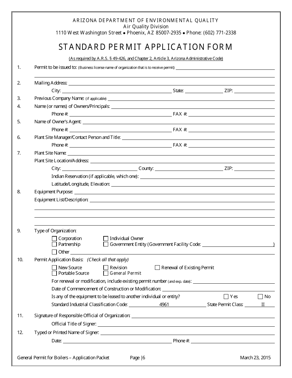 General Permit Application Packet - Boilers - Arizona, Page 8
