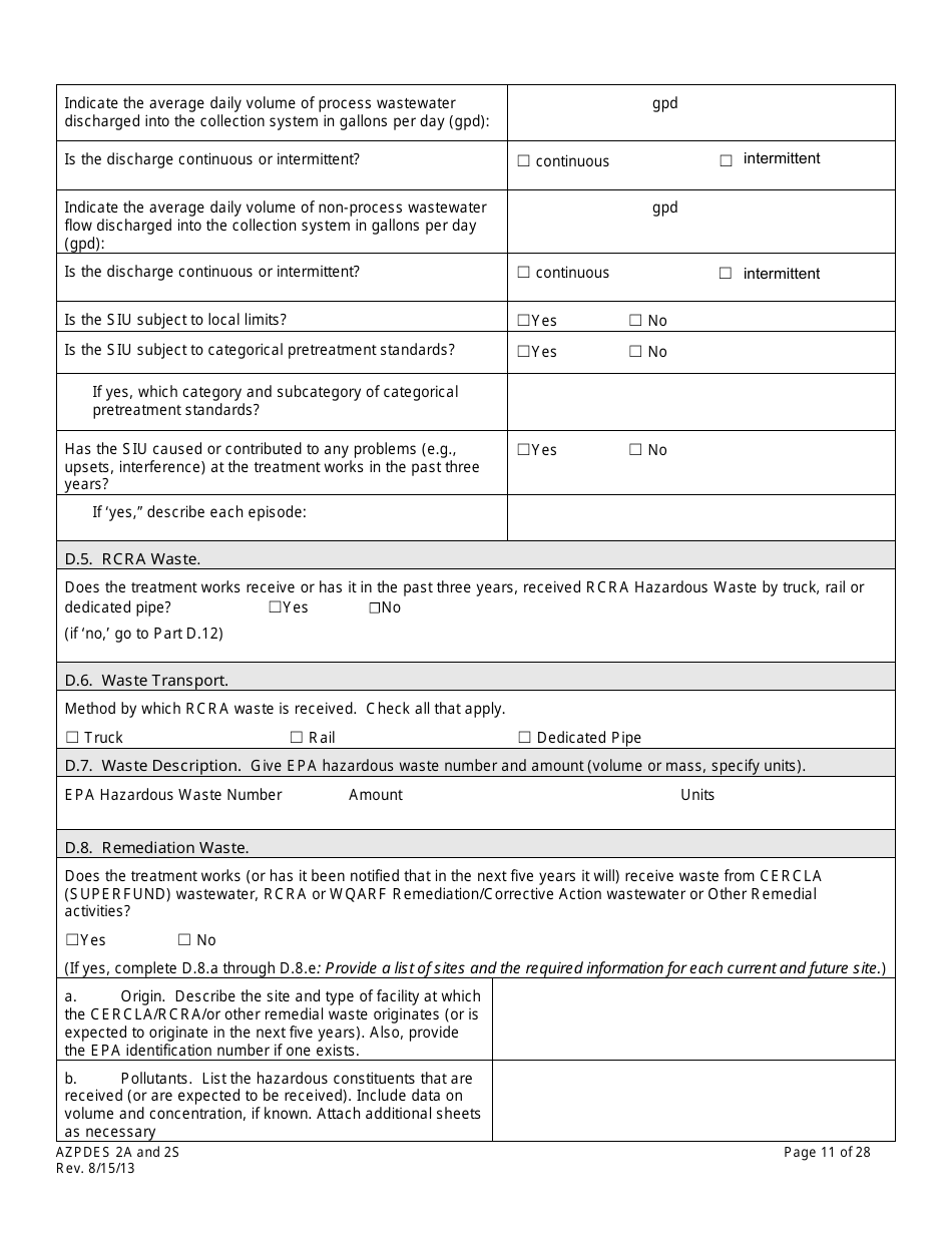AZPDES Form 2A / 2S Arizona Pollutant Discharge Elimination System Application - Arizona, Page 11