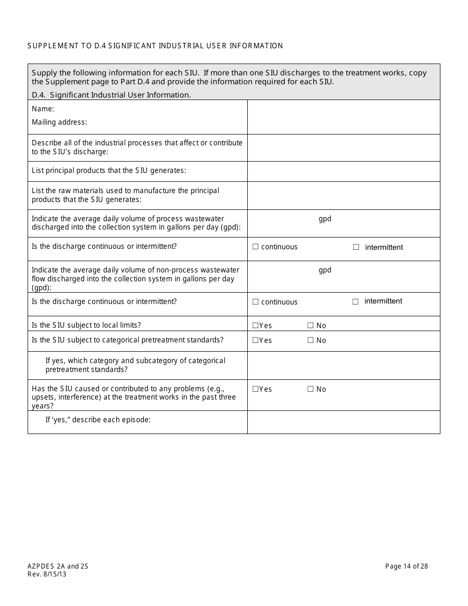 AZPDES Form 2A / 2S Arizona Pollutant Discharge Elimination System Application - Arizona, Page 14