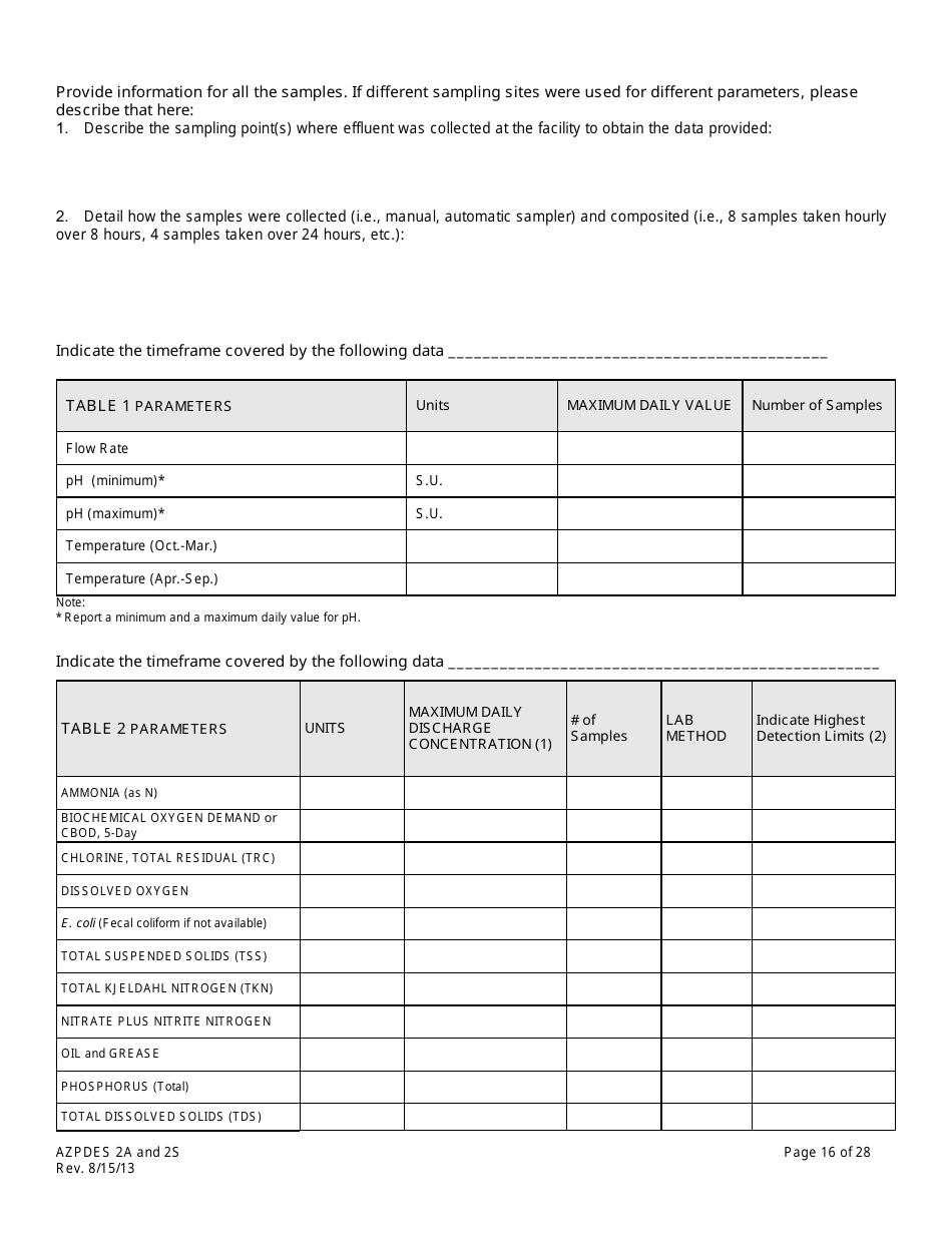 AZPDES Form 2A / 2S Arizona Pollutant Discharge Elimination System Application - Arizona, Page 16