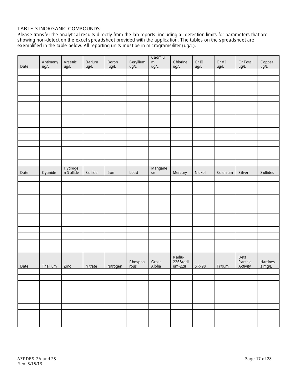 AZPDES Form 2A / 2S Arizona Pollutant Discharge Elimination System Application - Arizona, Page 17