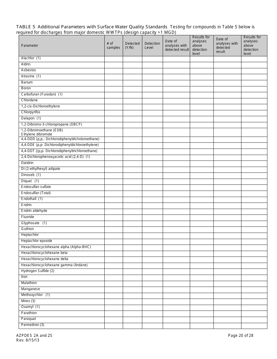 AZPDES Form 2A / 2S Arizona Pollutant Discharge Elimination System Application - Arizona, Page 20