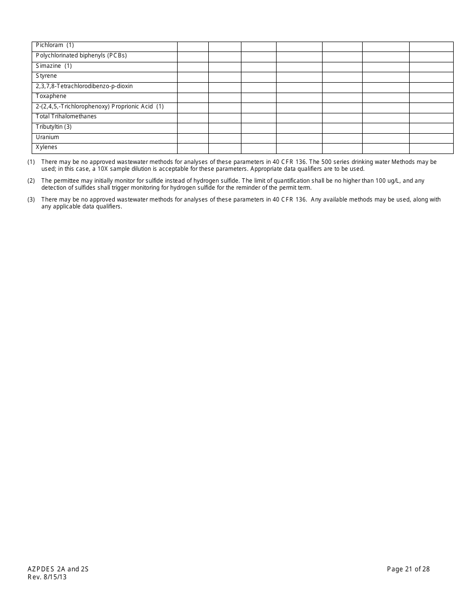 AZPDES Form 2A / 2S Arizona Pollutant Discharge Elimination System Application - Arizona, Page 21