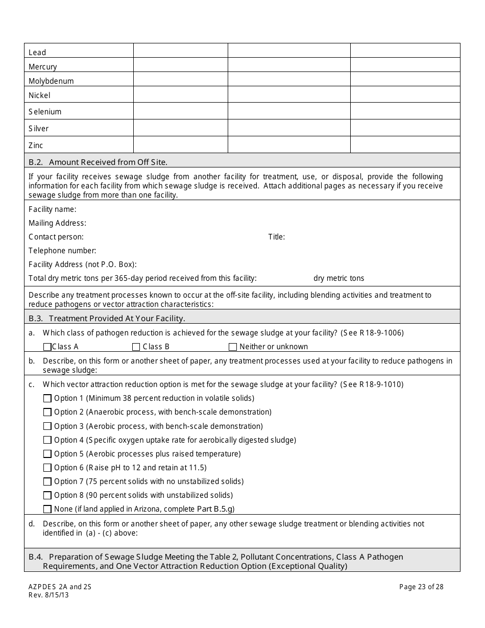 AZPDES Form 2A / 2S Arizona Pollutant Discharge Elimination System Application - Arizona, Page 23