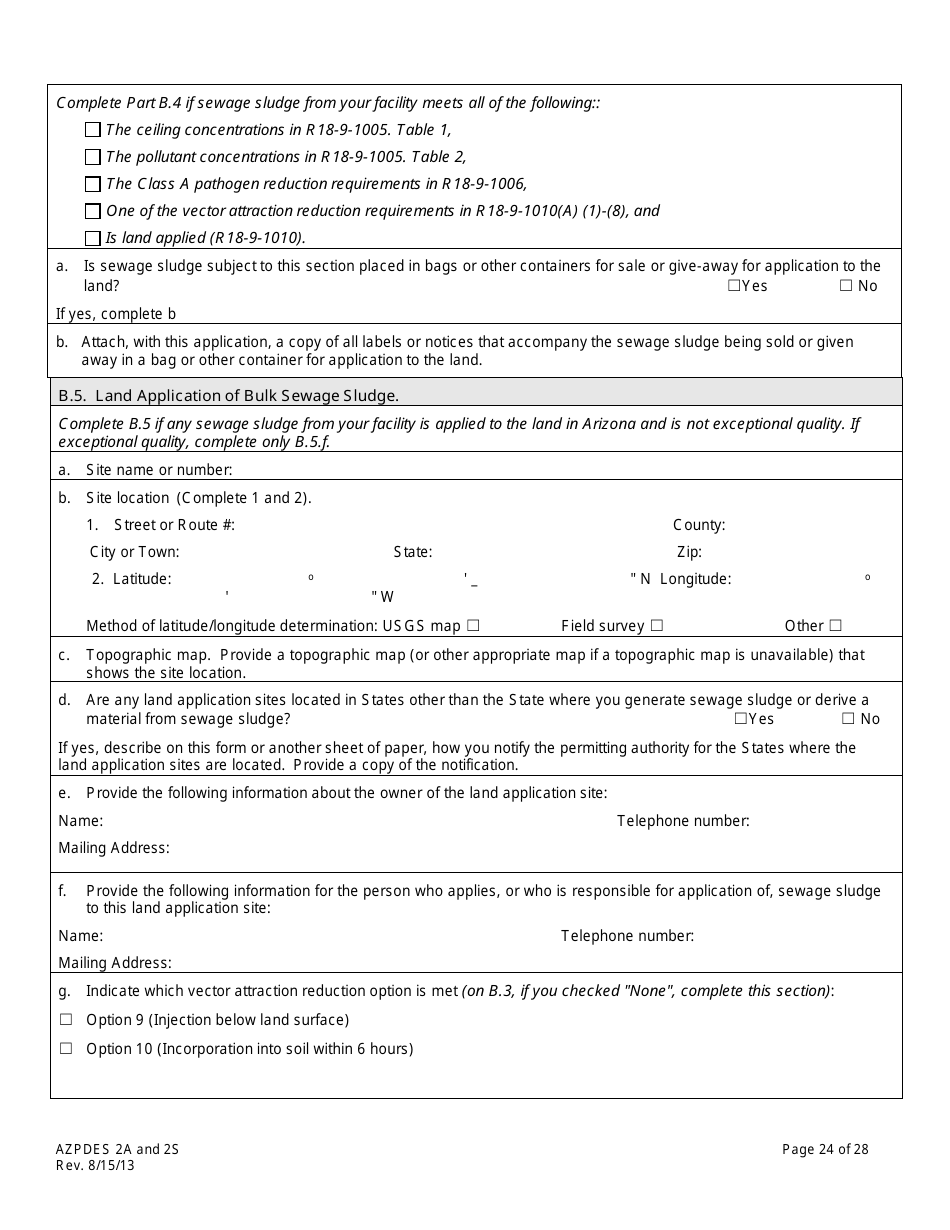 AZPDES Form 2A / 2S Arizona Pollutant Discharge Elimination System Application - Arizona, Page 24