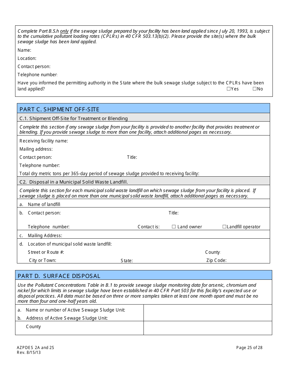 AZPDES Form 2A / 2S Arizona Pollutant Discharge Elimination System Application - Arizona, Page 25