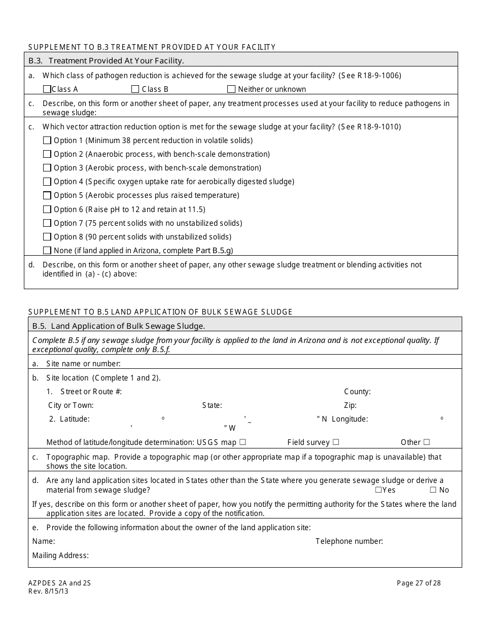 AZPDES Form 2A / 2S Arizona Pollutant Discharge Elimination System Application - Arizona, Page 27
