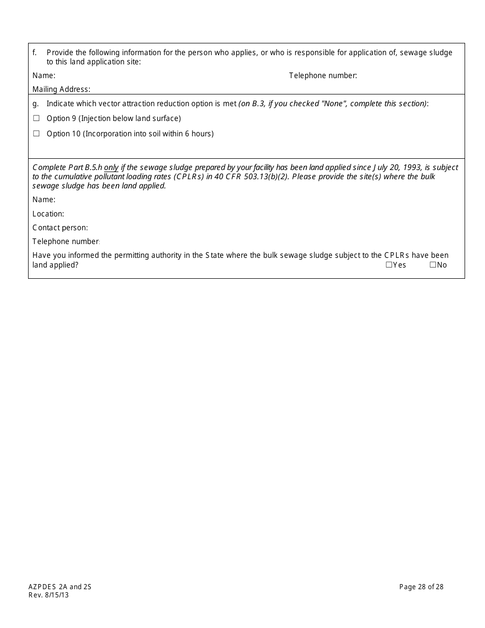 AZPDES Form 2A / 2S Arizona Pollutant Discharge Elimination System Application - Arizona, Page 28