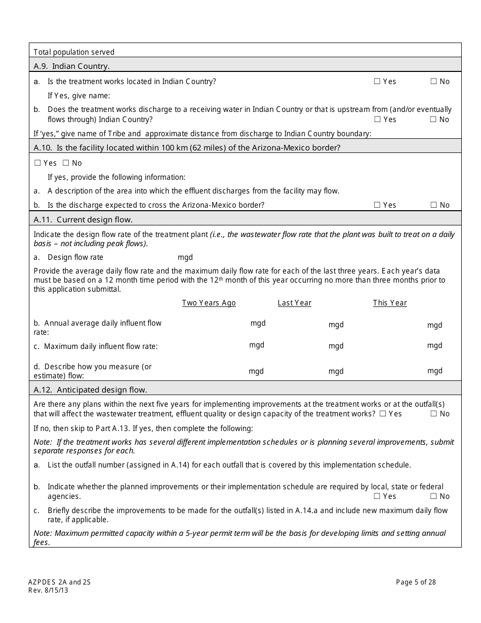 AZPDES Form 2A / 2S Arizona Pollutant Discharge Elimination System Application - Arizona, Page 5