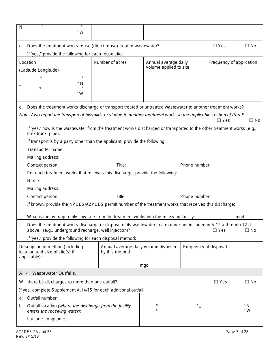 AZPDES Form 2A / 2S Arizona Pollutant Discharge Elimination System Application - Arizona, Page 7