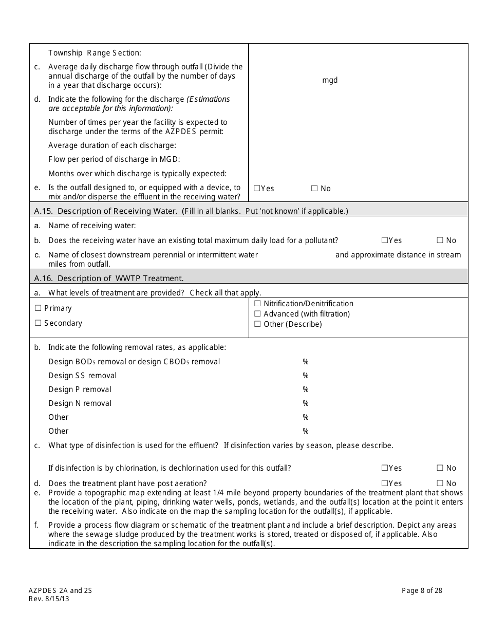 AZPDES Form 2A / 2S Arizona Pollutant Discharge Elimination System Application - Arizona, Page 8