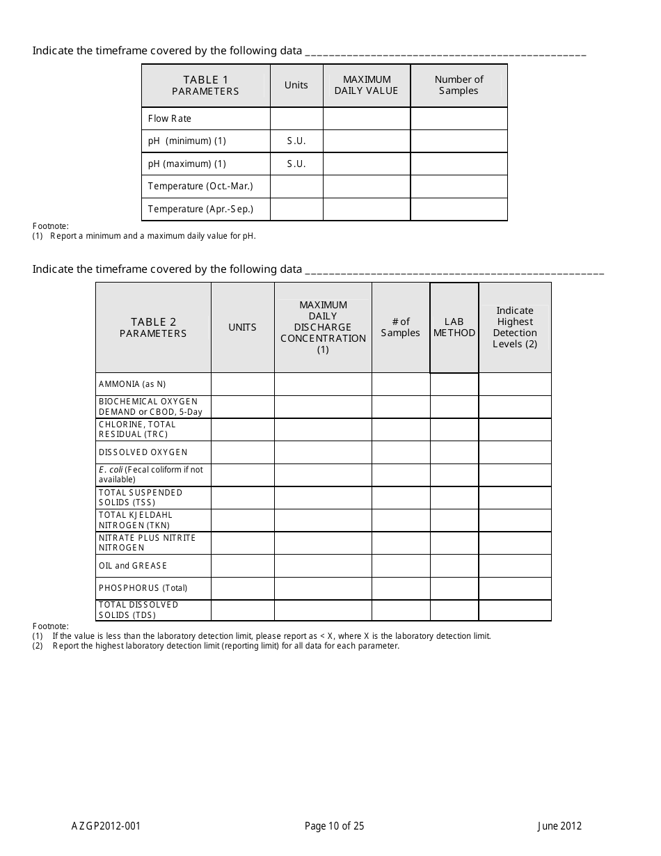 AZPDES Form AZGP2012-001 Notice of Intent (Noi) Form for Infrequent Discharges of Domestic Wastewater to Waters of the United States - Arizona, Page 10