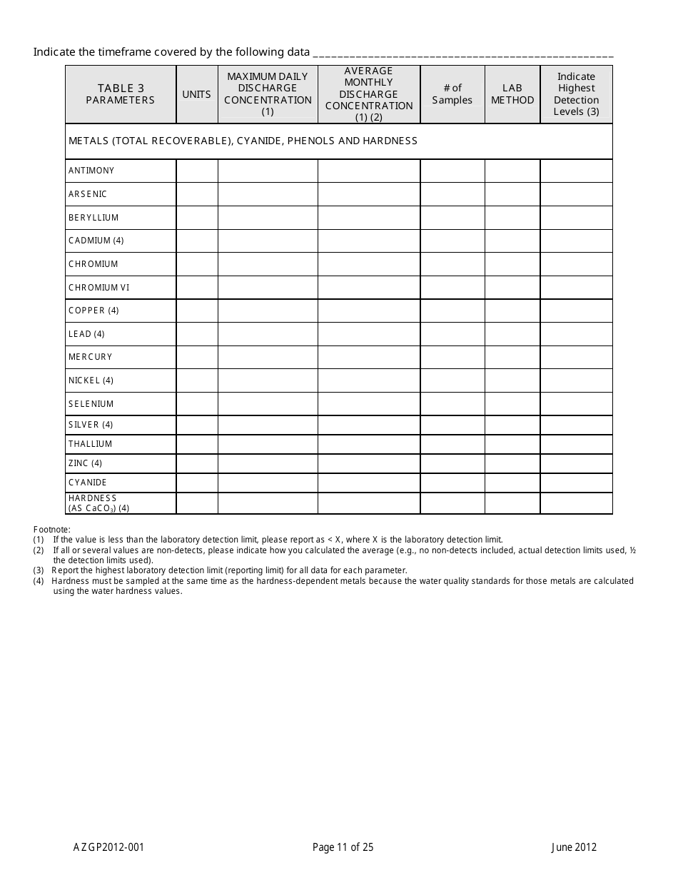 AZPDES Form AZGP2012-001 Notice of Intent (Noi) Form for Infrequent Discharges of Domestic Wastewater to Waters of the United States - Arizona, Page 11