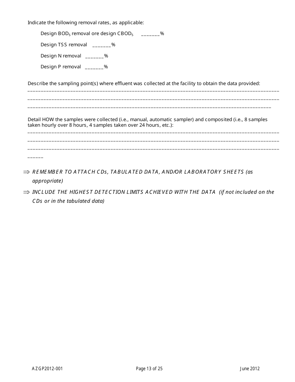AZPDES Form AZGP2012-001 Notice of Intent (Noi) Form for Infrequent Discharges of Domestic Wastewater to Waters of the United States - Arizona, Page 13