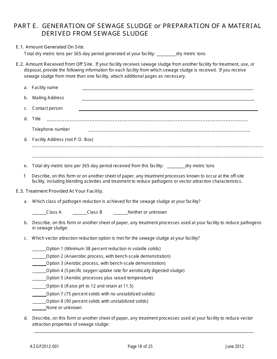AZPDES Form AZGP2012-001 Notice of Intent (Noi) Form for Infrequent Discharges of Domestic Wastewater to Waters of the United States - Arizona, Page 18