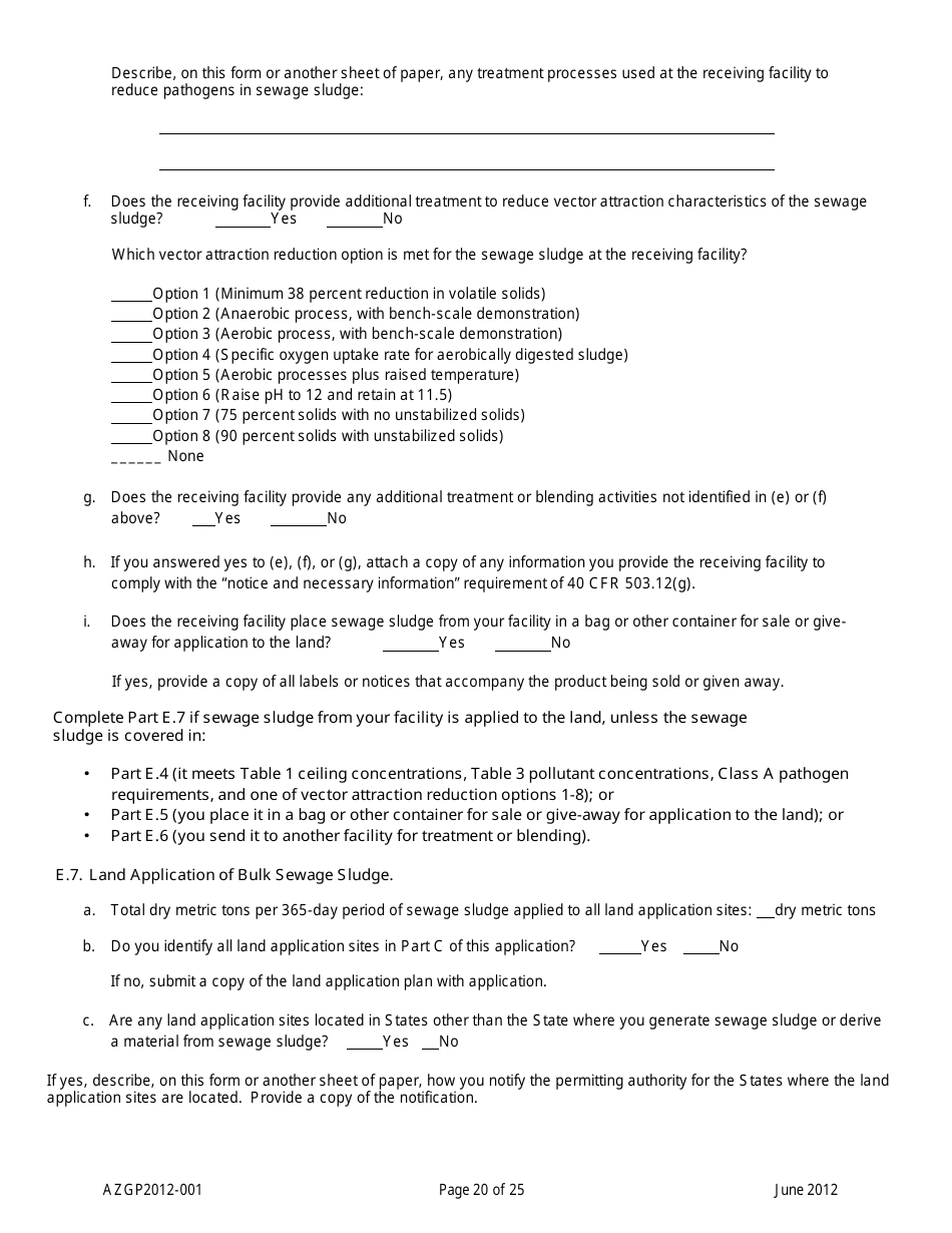 AZPDES Form AZGP2012-001 Notice of Intent (Noi) Form for Infrequent Discharges of Domestic Wastewater to Waters of the United States - Arizona, Page 20