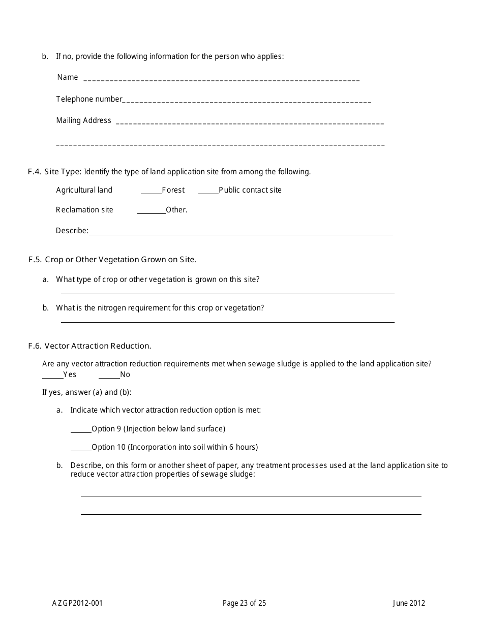 AZPDES Form AZGP2012-001 Notice of Intent (Noi) Form for Infrequent Discharges of Domestic Wastewater to Waters of the United States - Arizona, Page 23